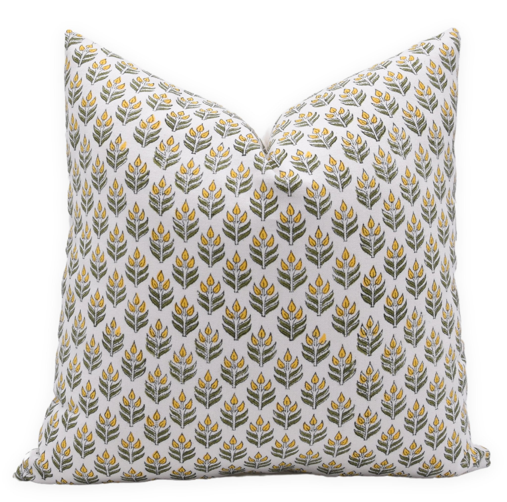 Block print thick cotton white throw pillow cover ALIA Yellow and White