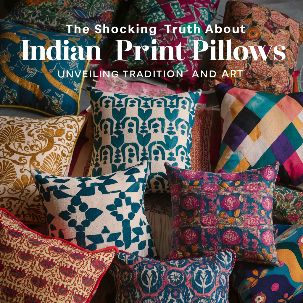 stylish home decor base cover image featuring a diverse collection of Indian block print pillows.