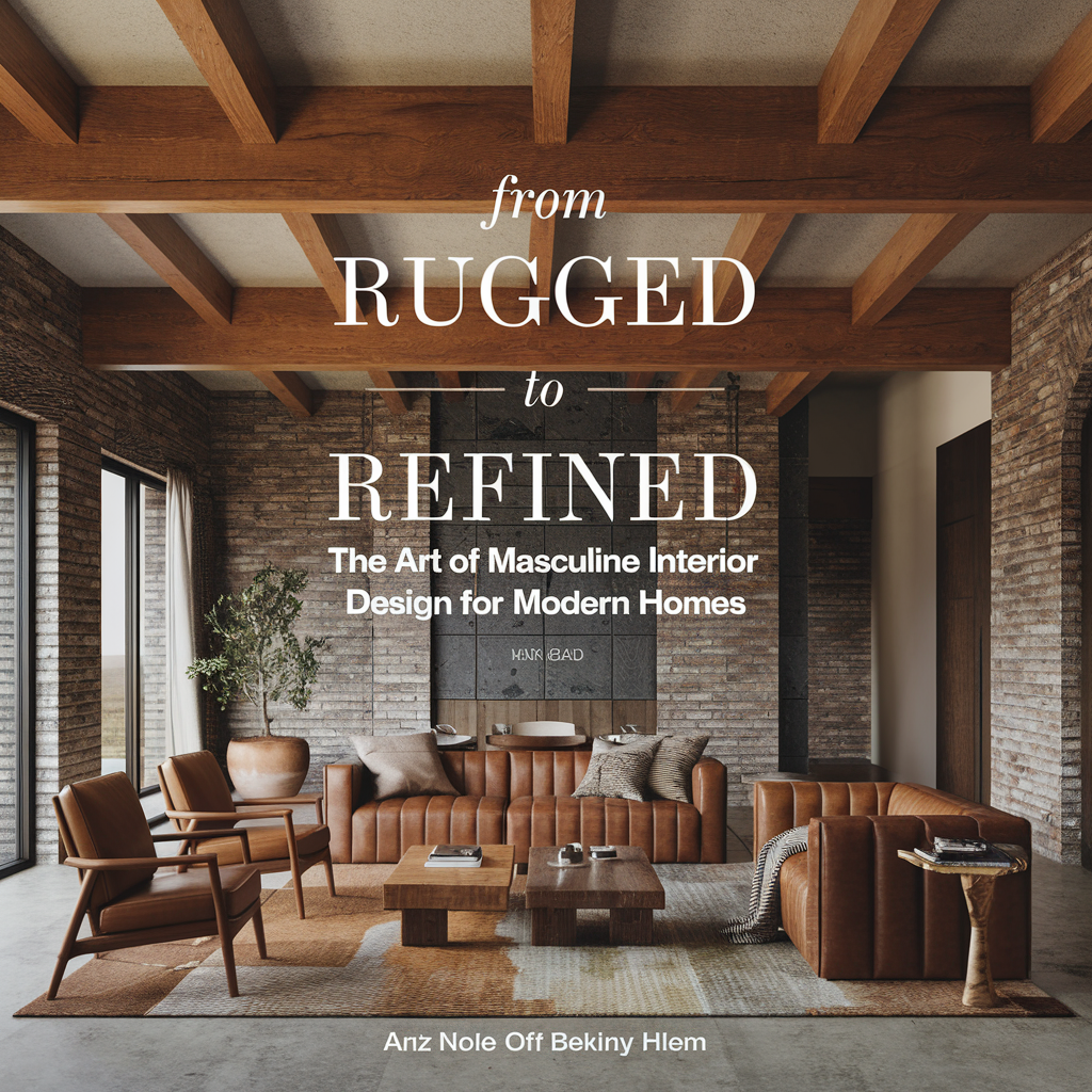 A cover image of a coffee table book titled "From Rugged to Refined: The Art of Masculine Interior Design for Modern Homes". 