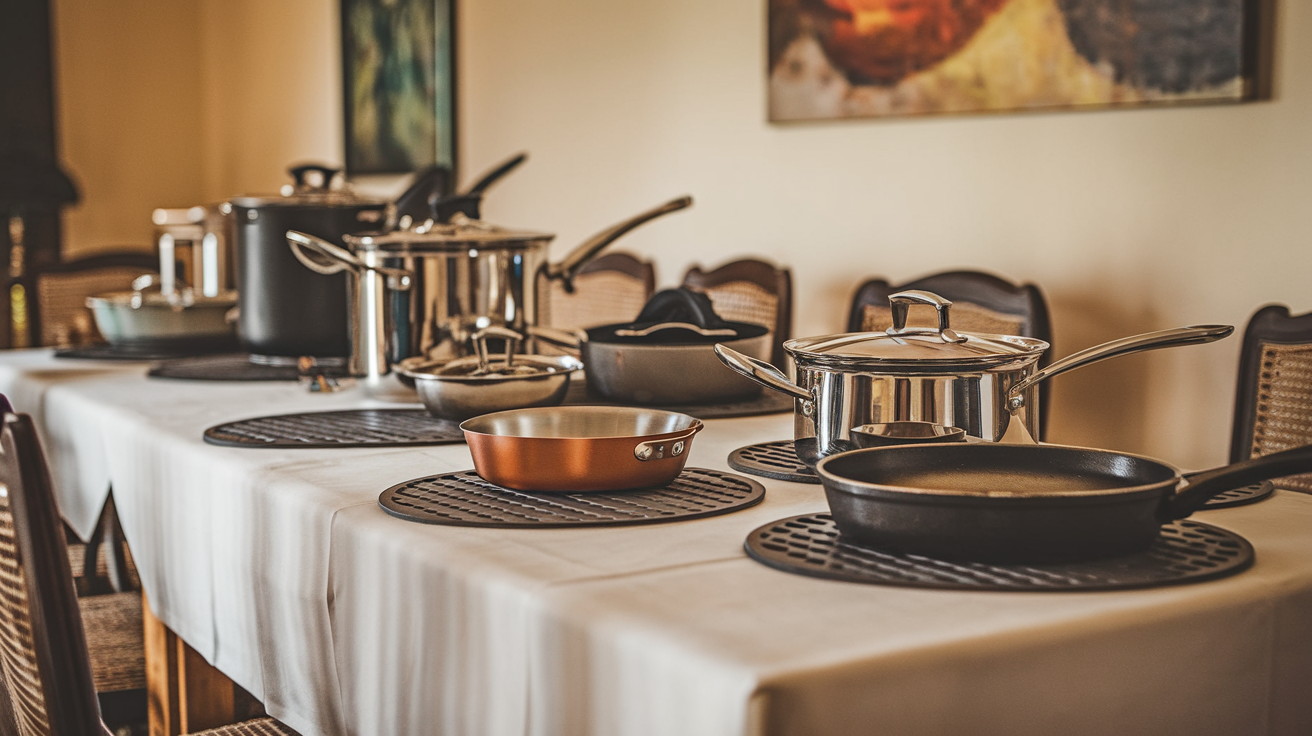 6 Ideas To Stop Damage To Your Dining Table With Discreet Protection Mats And Trivets Under Beautiful Cookware