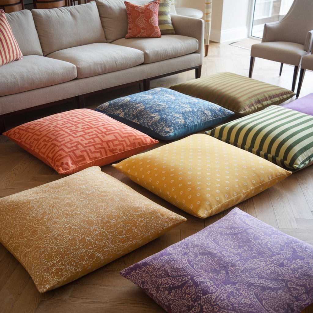 A photo of a living room with a beige sofa and a few chairs