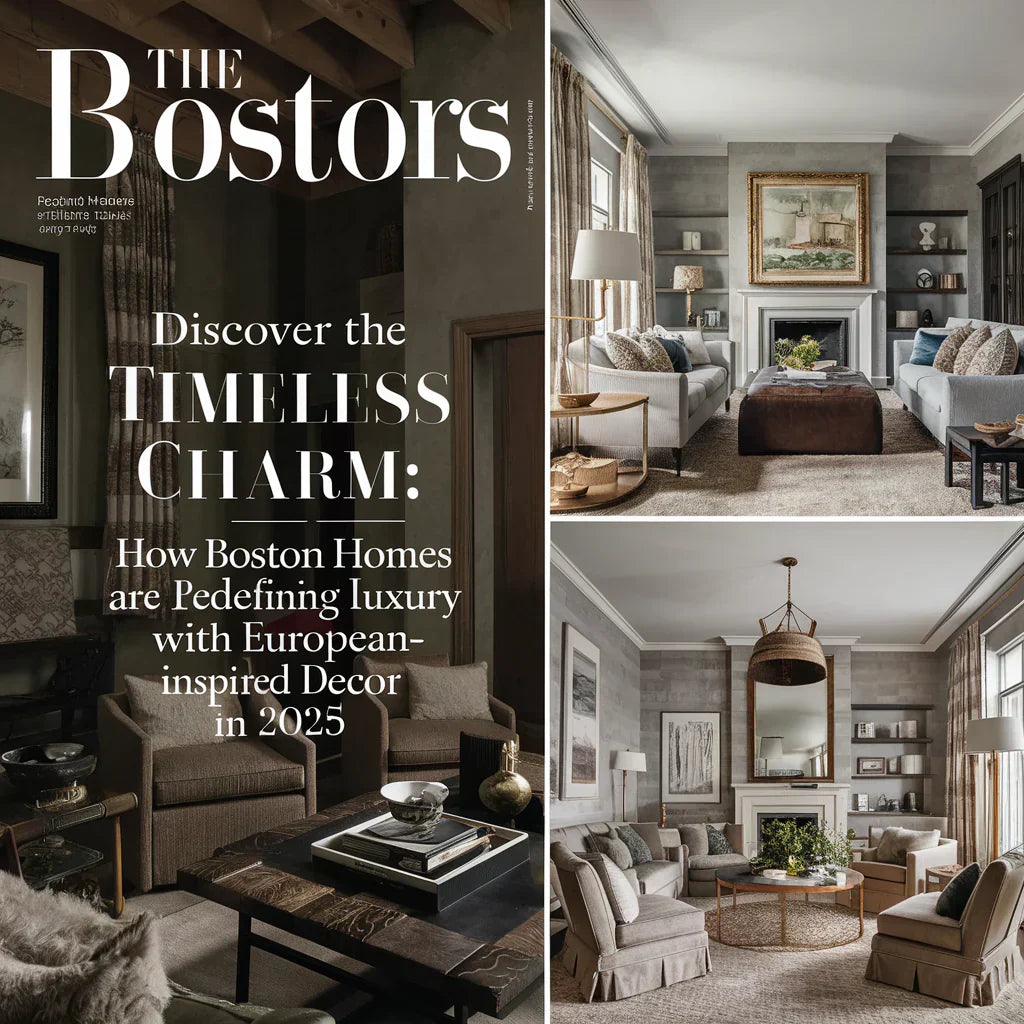 A captivating magazine cover image showcasing a modern Boston home interior seamlessly blending European-style elements with contemporary American design.