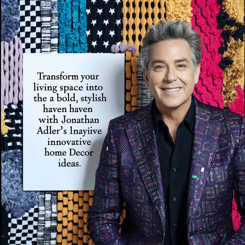 A captivating cover image featuring renowned designer Jonathan Adler, showcasing his signature style of modern glam with a playful twist in the realm of US home decor.