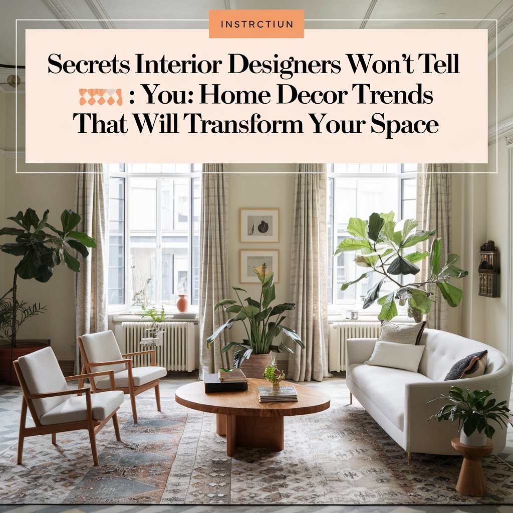 An attractive cover picture with the text "Secrets Interior Designers Won't Tell You: Home Decor Trends That Will Transform Your Space". There is a photo of a beautifully designed living room with a modern aesthetic.