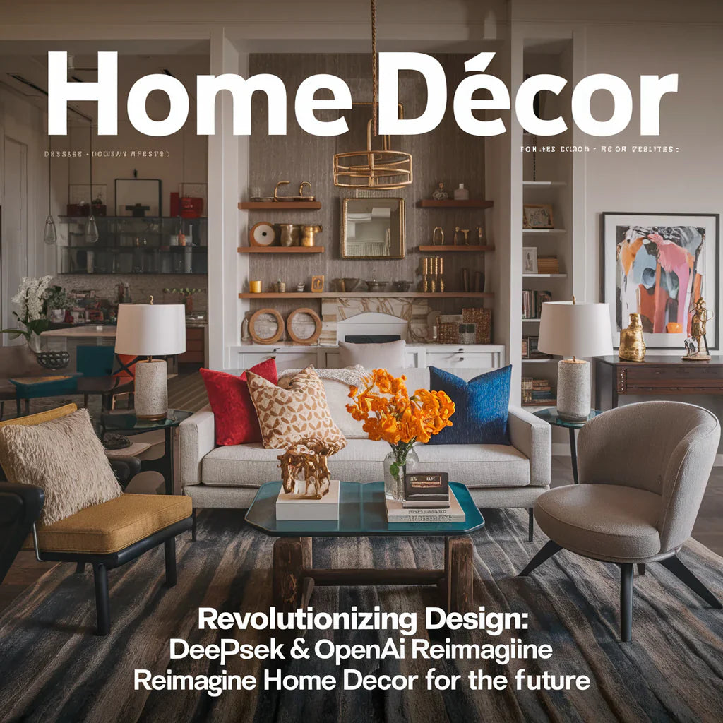 An attractive home décor cover image showcasing a stylish living room, featuring a modern and cozy aesthetic. The room is filled with chic furniture, vibrant accessories, and tasteful artwork.