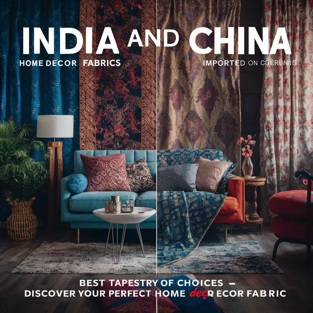 A visually appealing cover image comparing the best home décor fabrics imported from India and China. The photo features a beautifully designed room with diverse fabric patterns, showcasing the unique styles each country has to offer.