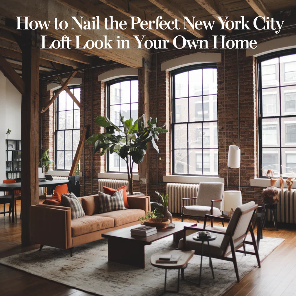 A cover photo of a loft-style apartment in New York City. The room has exposed brick walls, a wooden beam structure, and large windows. There is a sofa, a few chairs, and a coffee table in the room