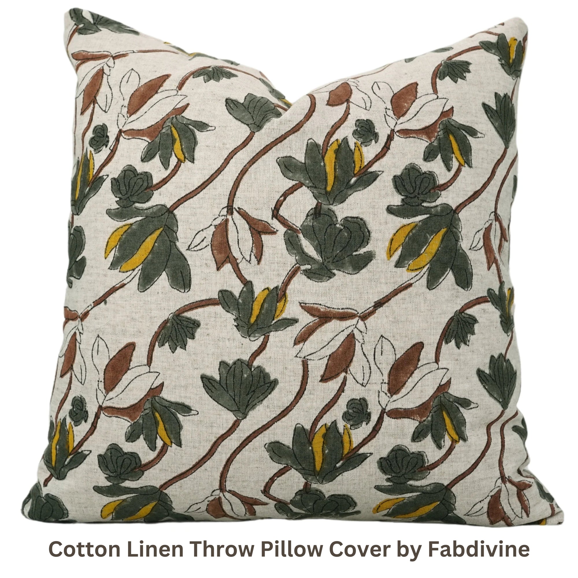 Elevate your décor with this handmade cotton-linen blend throw pillow, featuring intricate block print design, invisible zipper, knife edges, and custom size options.