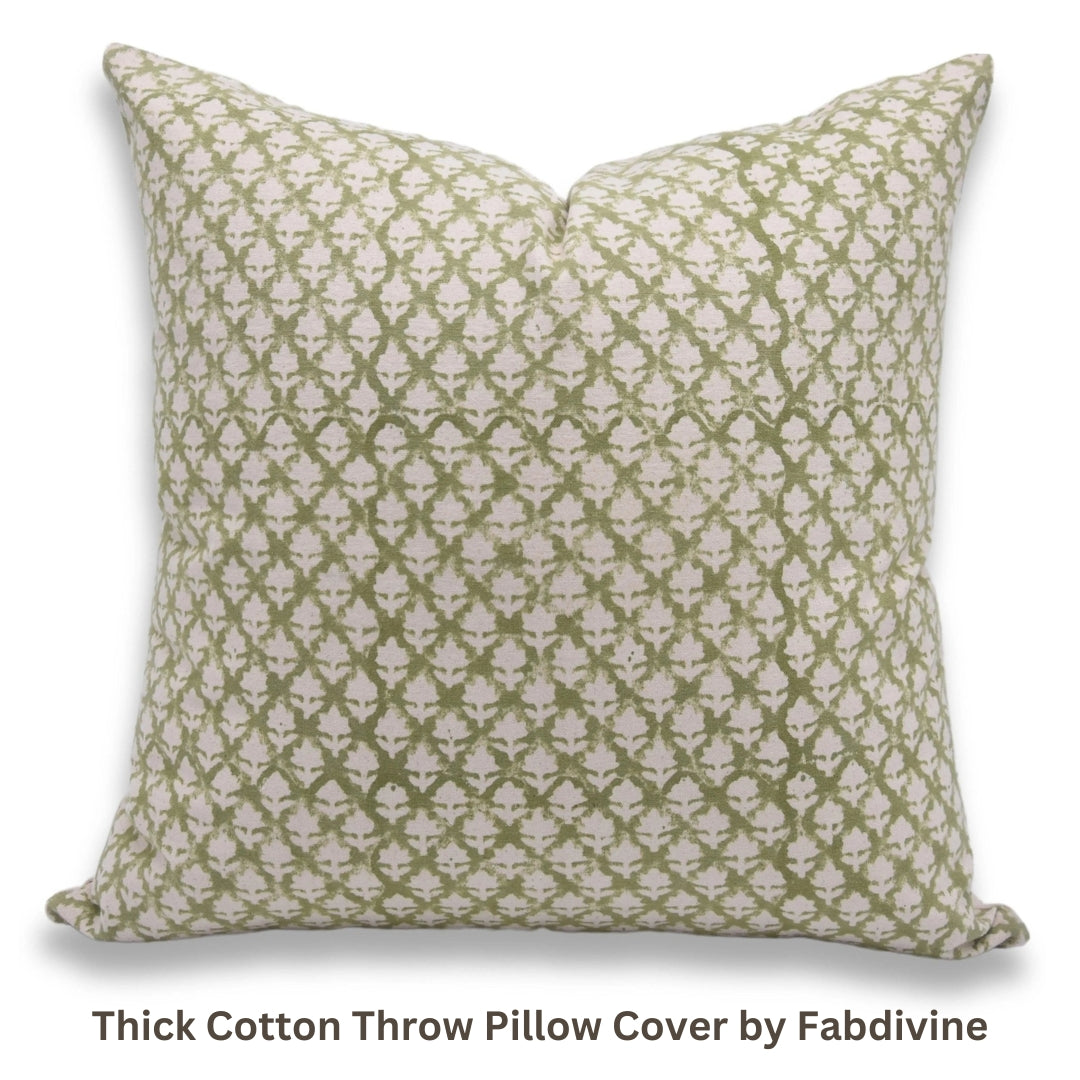 Handmade floral hand-block pillow covers in thick cotton, perfect for boho and farmhouse home decor. Custom sizes, ideal for couch cushions and decorative sofa pillows.