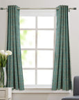 Floral Eyelet Linen Room Curtain - Decorative Pure Linen Fabric Panel - Inderdhanush