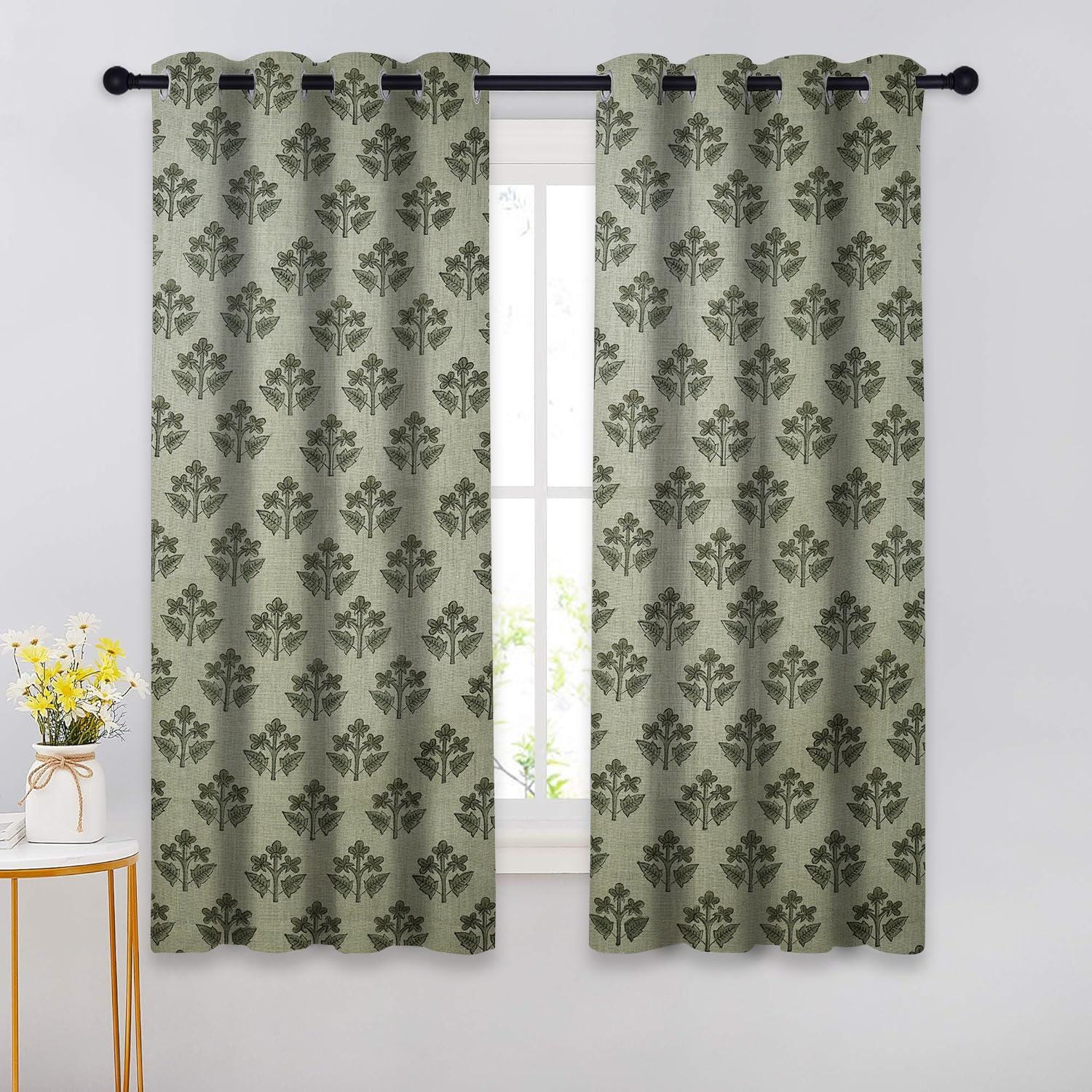 Floral Print Linen Blackout Curtains - Custom Handmade Window Treatments - Chahat