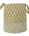 LINEN FLORAL BLOCK PRINTED FABRIC CONTAINER HANGING BASKET/HAMPER - JARUL AND TRISHUL