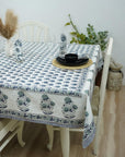 HANDMADE BLOCK PRINTED FLORAL DESIGNER COTTON TABLECLOTH AND NAPKIN - BHISHMA