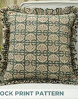 Block Print Thick Linen Frill Pillow Cover-Bijhni