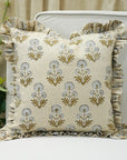 Block Print Pure Linen Frill Pillow Cover-Rishi