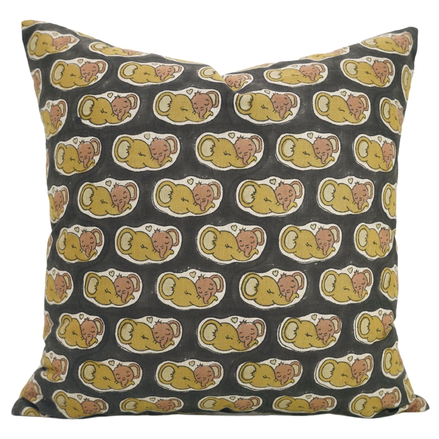 Elephant Handblock Printed Throw Pillow Covers for Couch - Black & Brown