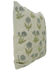 Indian Handblock Printed Floral Cushion Wrap Green Thick Linen - KRITI By Fabdivine