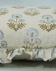 Block Print Pure Linen Frill Pillow Cover-Rishi