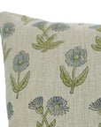 Indian Handblock Printed Floral Cushion Wrap Green Thick Linen - KRITI By Fabdivine