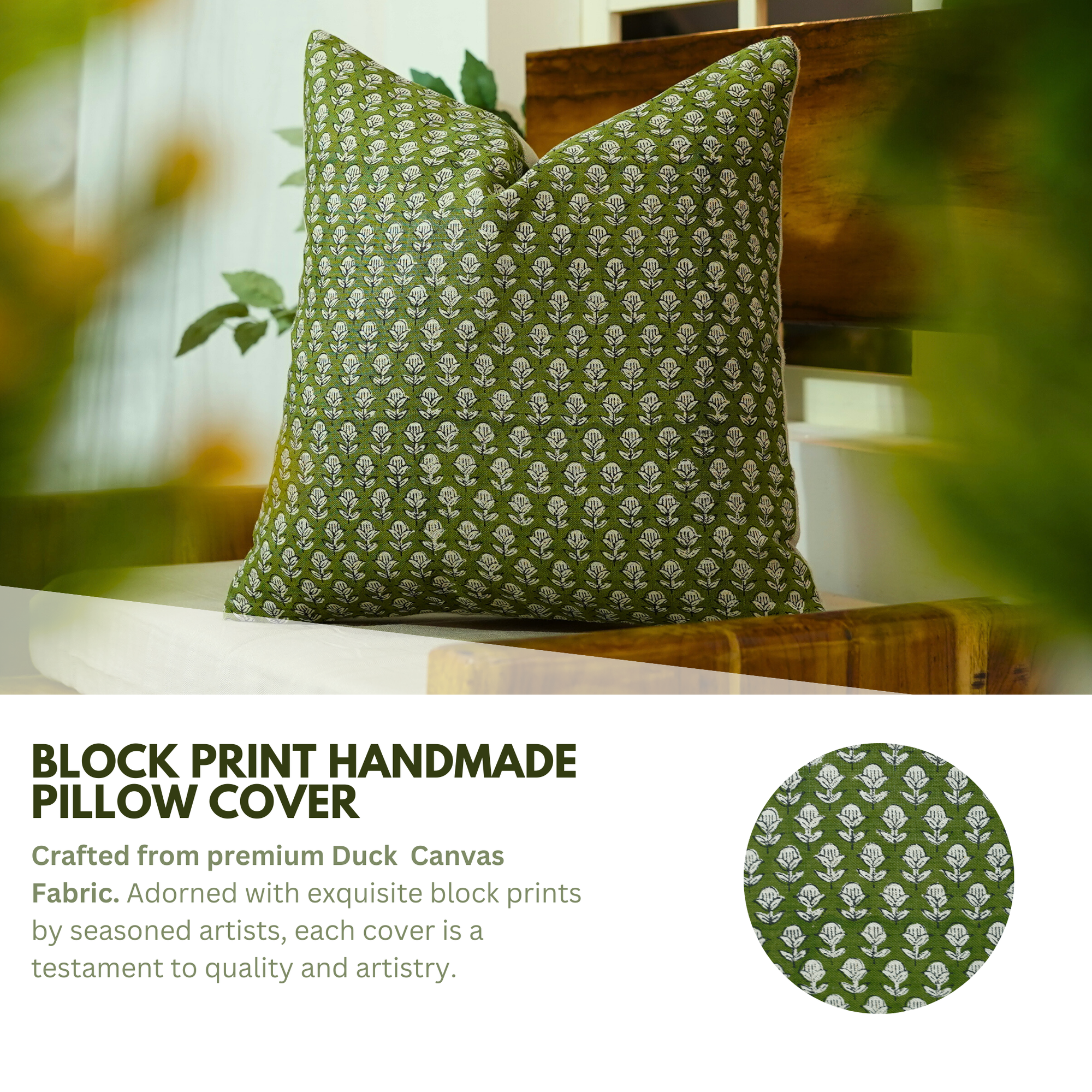 Hand Block Print Pure Linen designer pillow cover- TARANGINI - Fabdivine