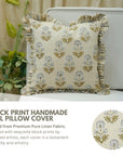 Block Print Pure Linen Frill Pillow Cover-Rishi