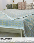 Pure Cotton Hand Block Printed Floral Winter Quilt/Blanket – Soft, Cozy, and Elegant