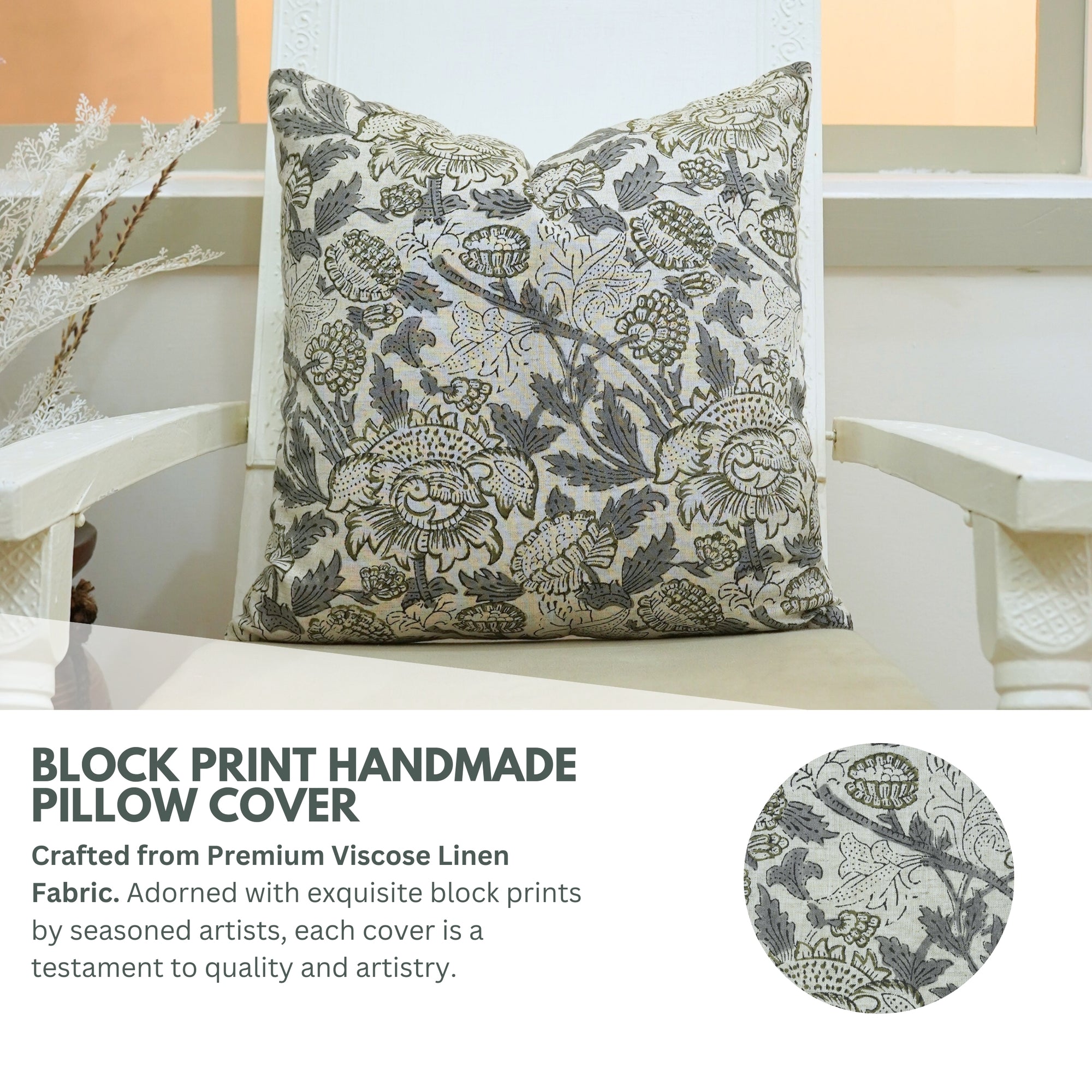 Block Print Viscous Linen Pillow Cover-Akashgnaga