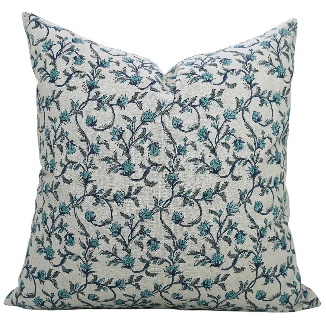 Block Print Linen Pillow Cover- PUSHPA VARSHA - FABDIVINE LLC