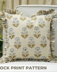 Block Print Pure Linen Frill Pillow Cover-Rishi