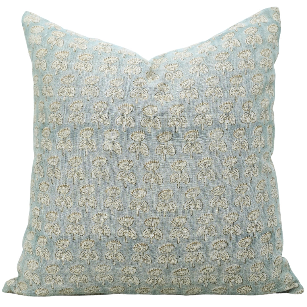 Block print Thick Linen throw pillow cover- DAMRU - Fabdivine