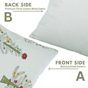 Hand Block Printed Farmhouse Thick White Cotton Pillow Cover – ChristmasTree Green By Fabdivine.