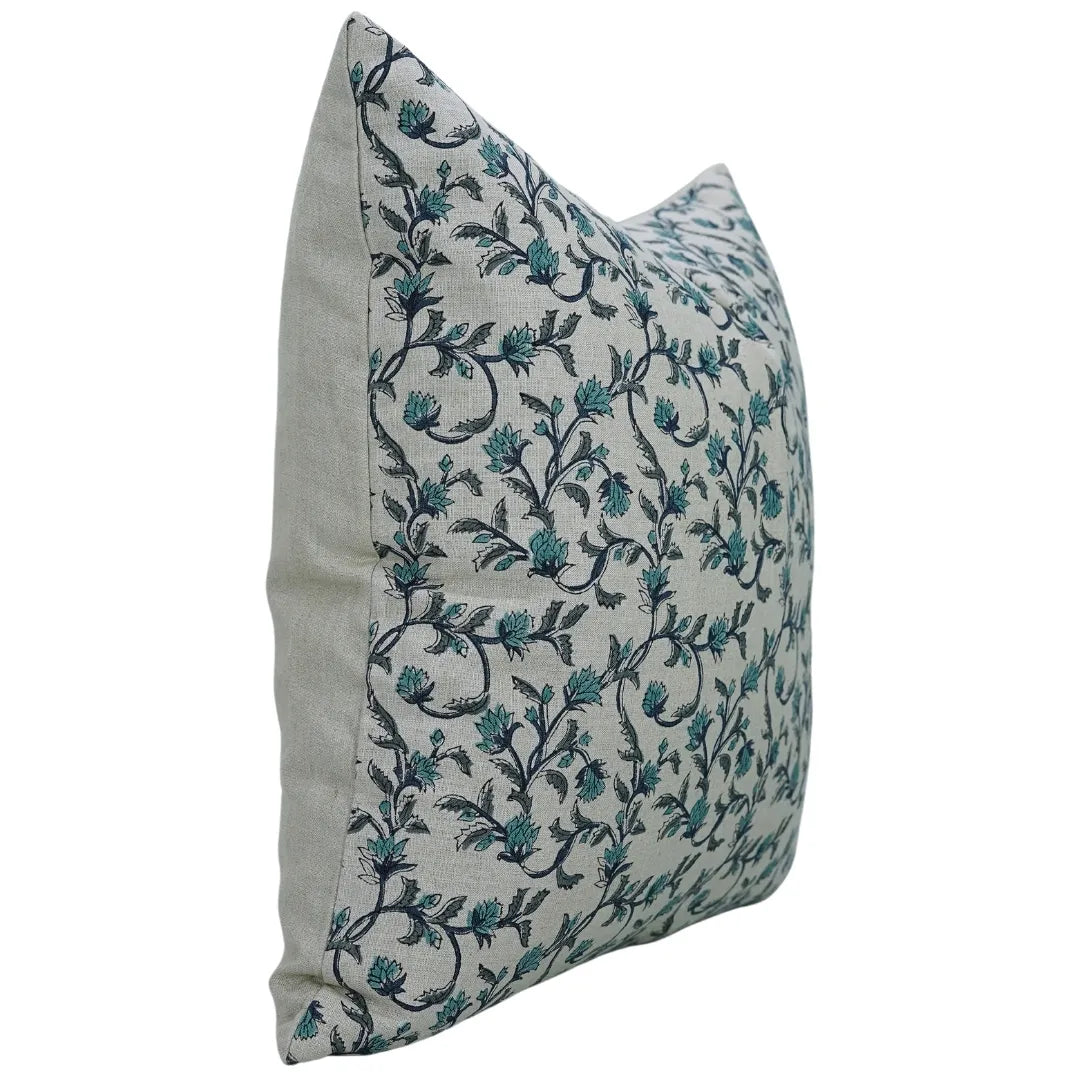 Block print Pillow cover for sofa, couch or bed- Pure Linen- PUSHPA VARSHA - Fabdivine