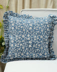 Block Printthick Cotton White Frill Pillow Cover-Himachal