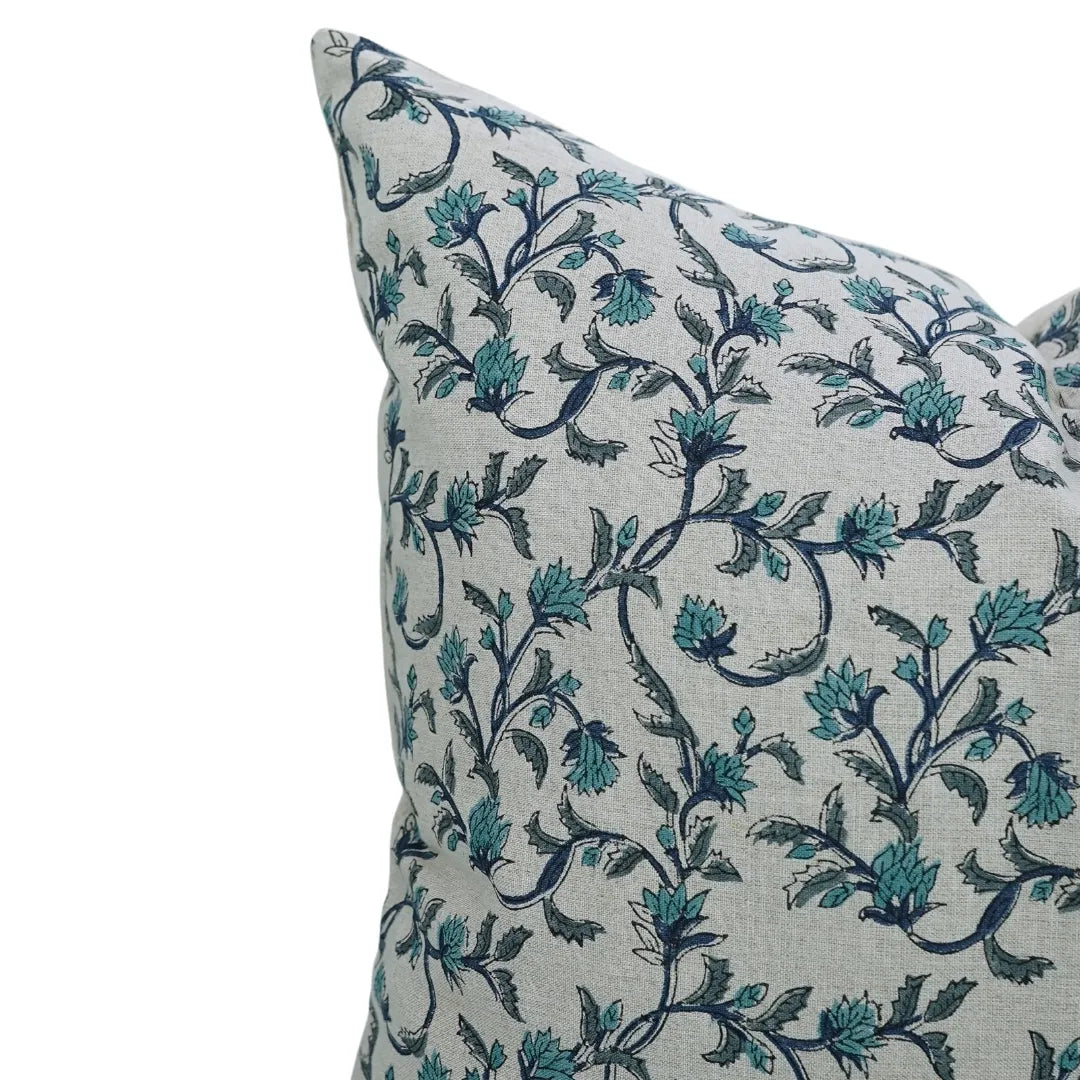 Block print Pillow cover for sofa, couch or bed- Pure Linen- PUSHPA VARSHA - Fabdivine