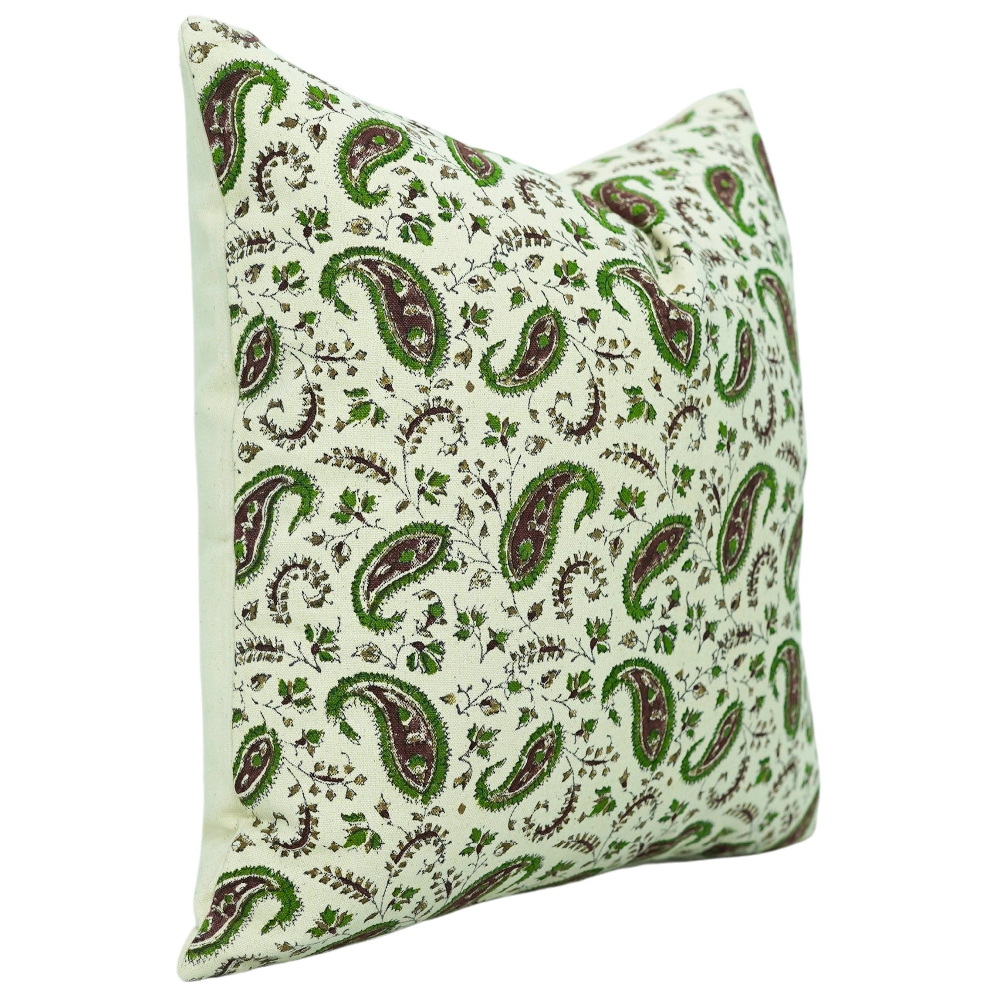 Handmade Floral Designer Lumbar Pillow Cover Thick Cotton Green - KERI JAAL By Fabdivine