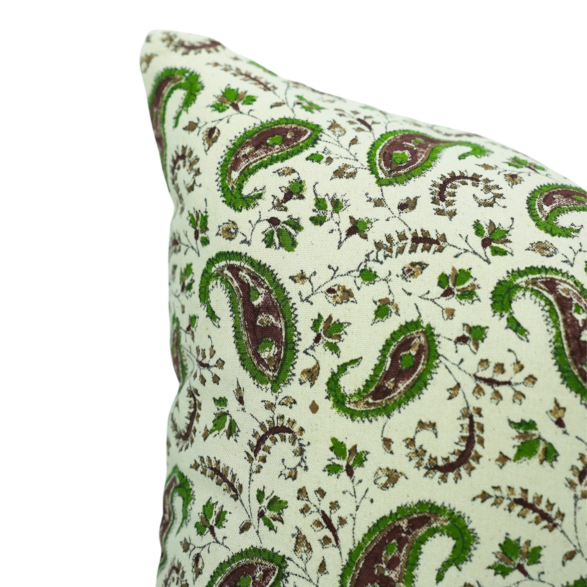 Handmade Floral Designer Lumbar Pillow Cover Thick Cotton Green - KERI JAAL By Fabdivine