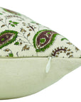 Handmade Floral Designer Lumbar Pillow Cover Thick Cotton Green - KERI JAAL By Fabdivine