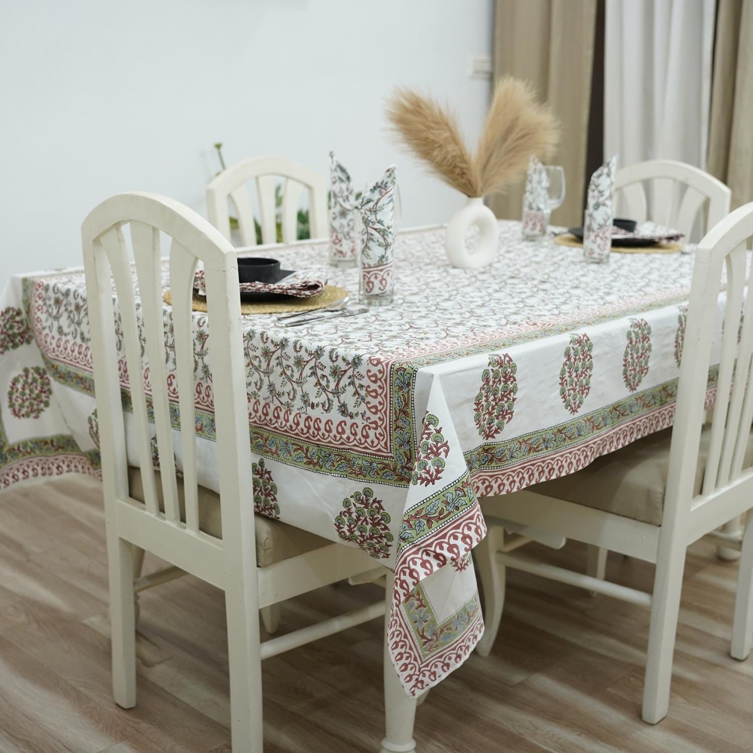 DESIGNER FLORAL PRINTED COTTON TABLE/DINING COVER WITH NAPKINS - VARANASI