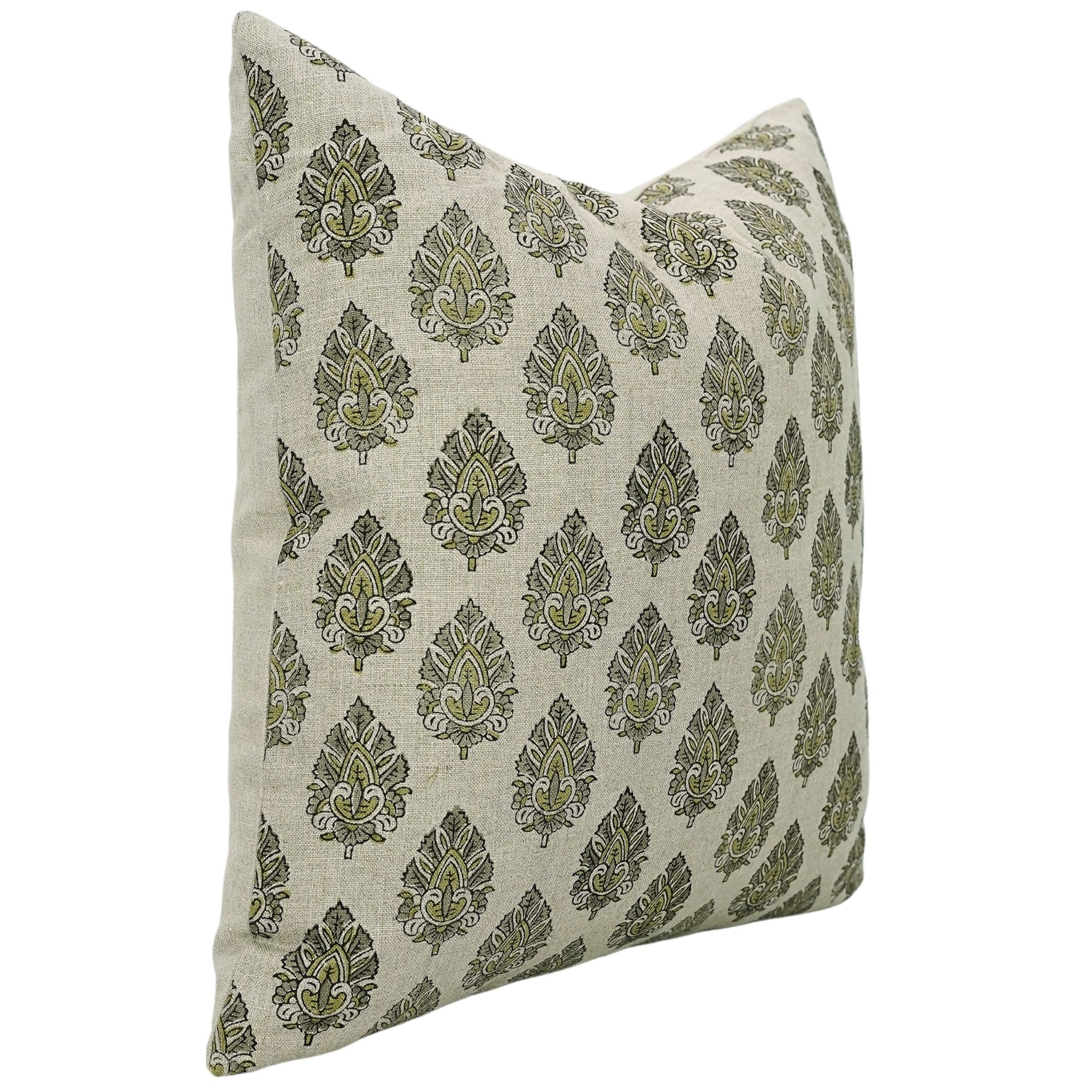 Pure Linen block print designer boho pillow/cushion cover- BETAL LEAF - Fabdivine