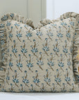 Block Print Thick Linen Frill Pillow Cover-Deepika