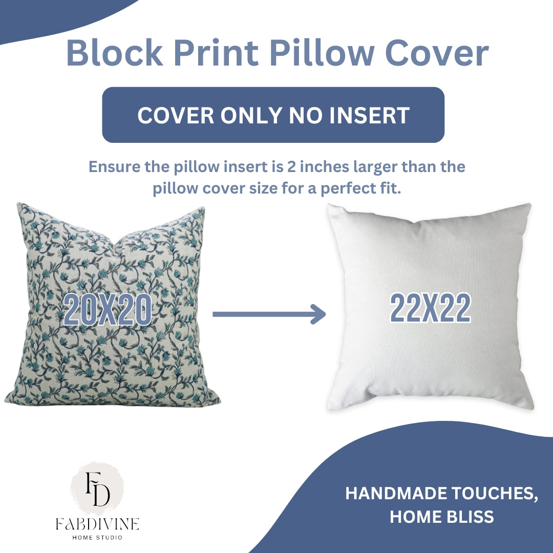 Block Print Pillow Cover For Sofa Couch Or Bed - Pure Linen - Pushpa Varsha