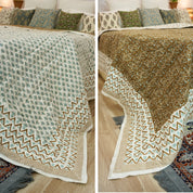 Brown And Gray Soft Cotton Quilts & Blankets – Medium weight & Block Printed