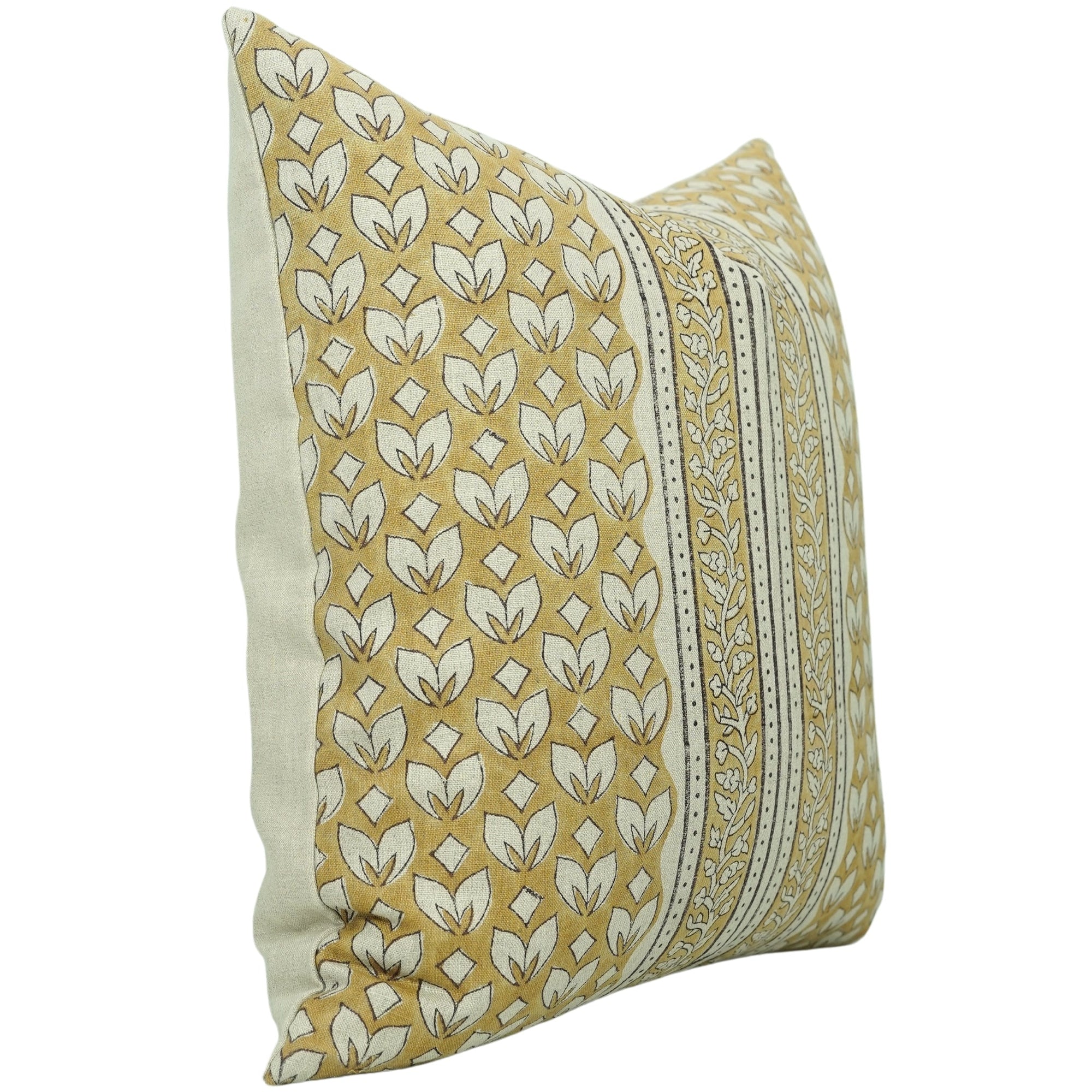 Titlee Mustard Floral Pure Linen Cushion Cover With Border – Elegant Handmade Home Accent By Fabdivine