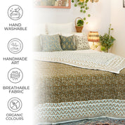 Brown And Gray Soft Cotton Quilts & Blankets – Medium weight & Block Printed