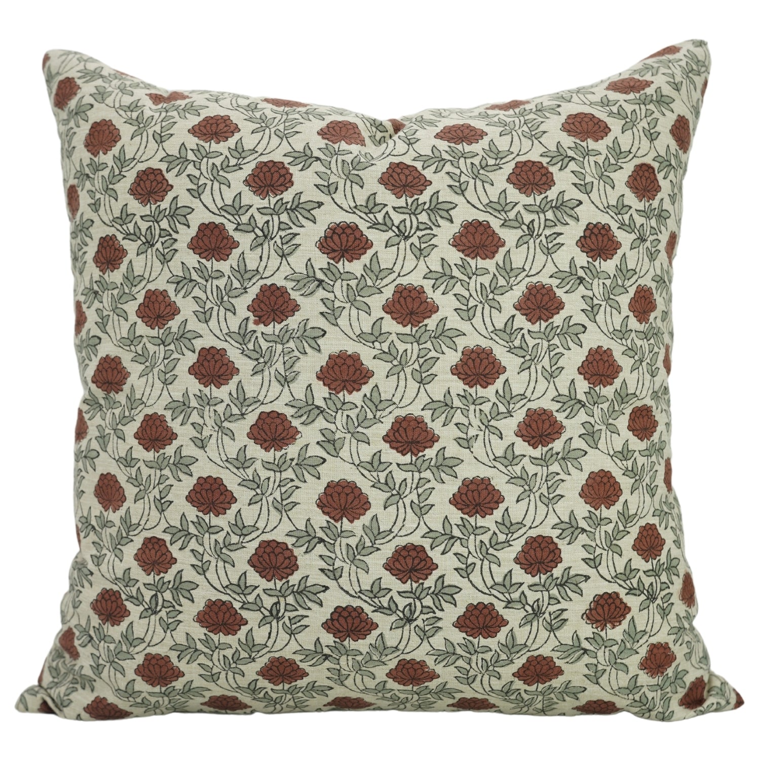 Hand Block Printed Throw Pillow Cover in Red - Premium Linen Blend