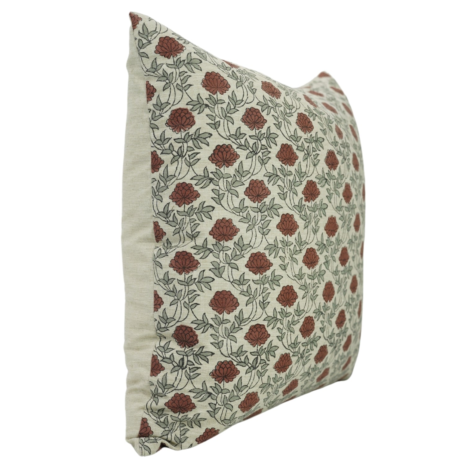 Hand Block Printed Throw Pillow Cover in Red - Premium Linen Blend