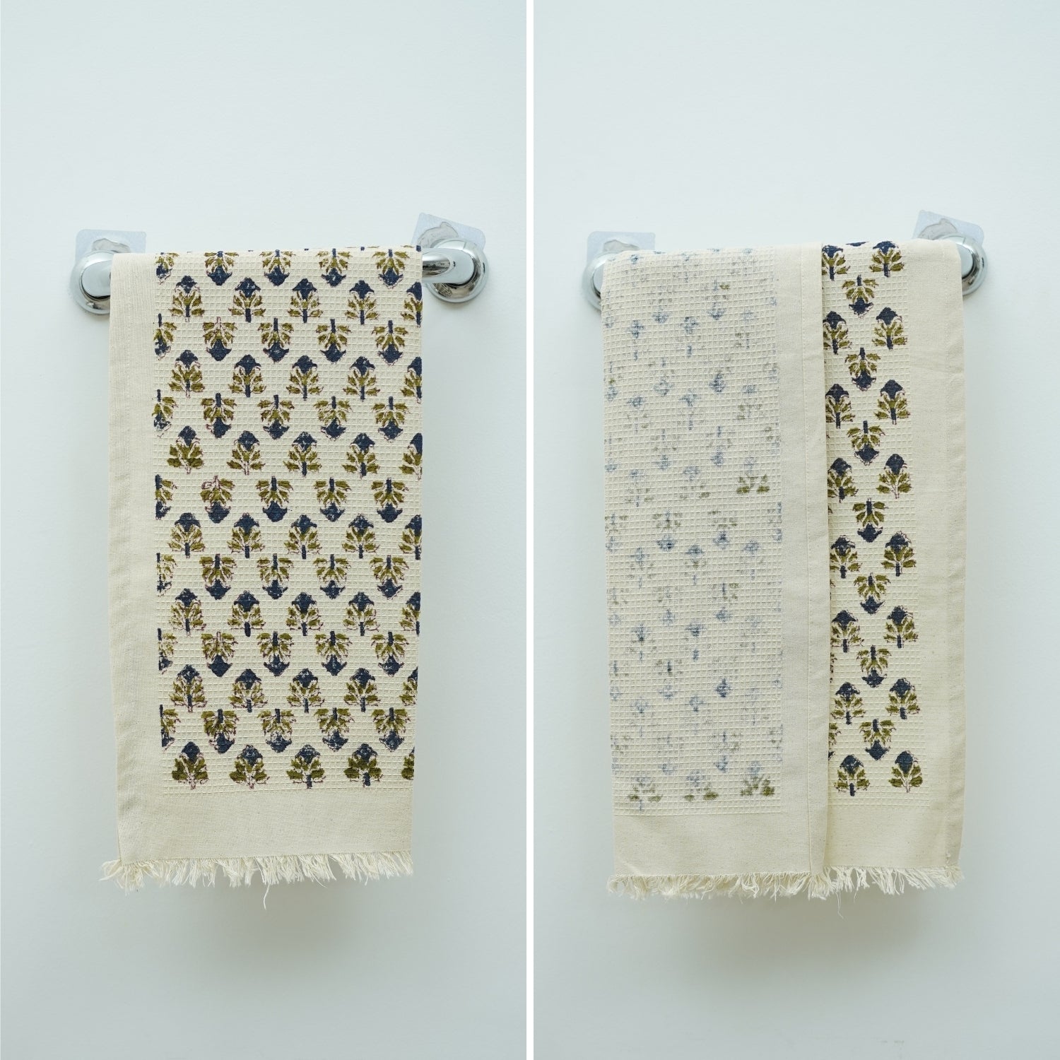 Handblock Patterned Floral Elegance Hand Towels Printed Cotton Waffle Towels - Anant By Fabdivine