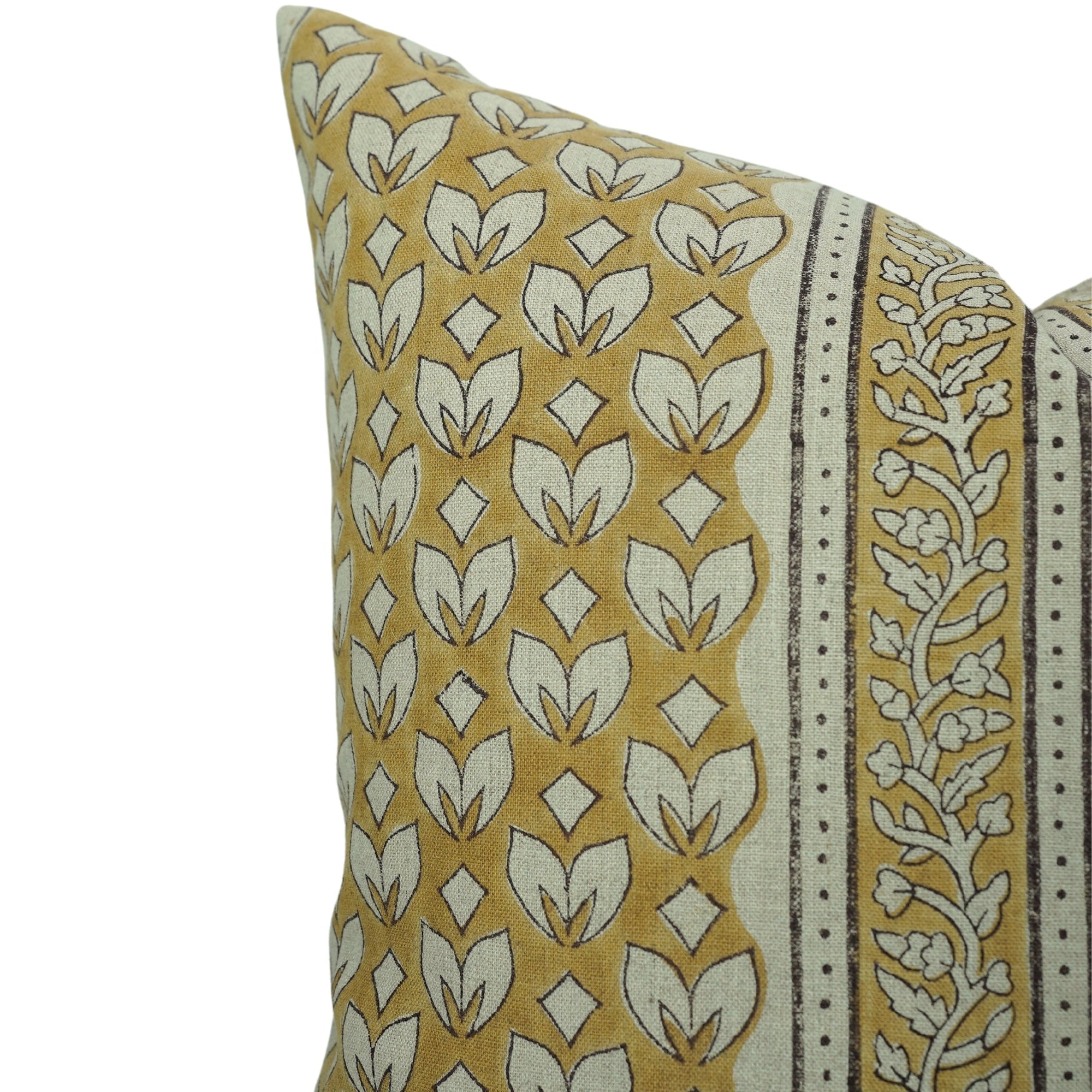 Titlee Mustard Floral Pure Linen Cushion Cover With Border – Elegant Handmade Home Accent By Fabdivine