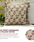 Block Print Thick Linen Frill Pillow Cover-Kirti