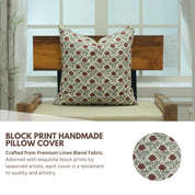 Hand Block Printed Throw Pillow Cover in Red - Premium Linen Blend